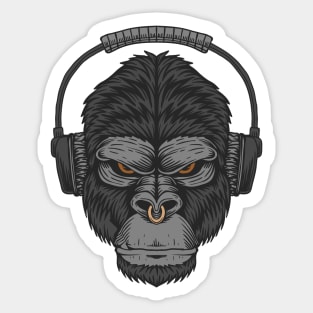 Cartoon Gorilla Head with Headphones Sticker